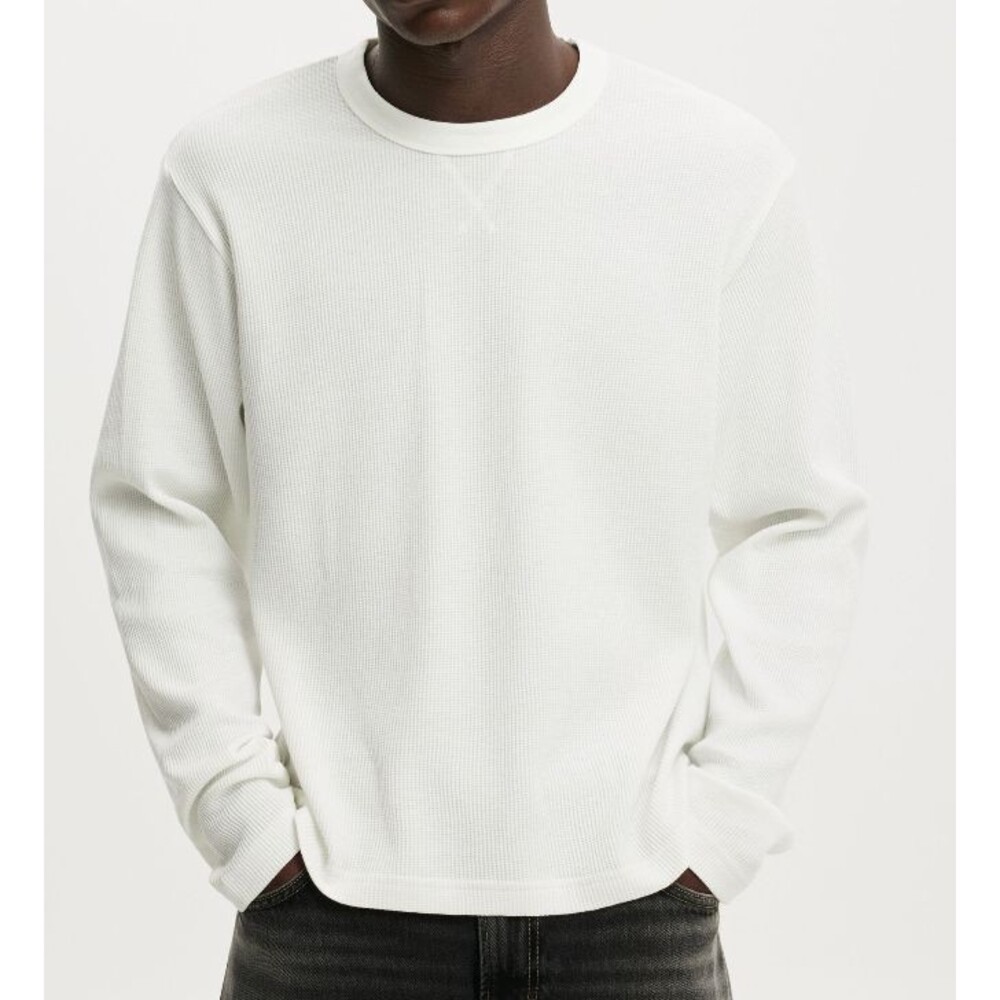 Cotton On Long Sleeve Shirt White Textured Waffle Knit Crewneck XL